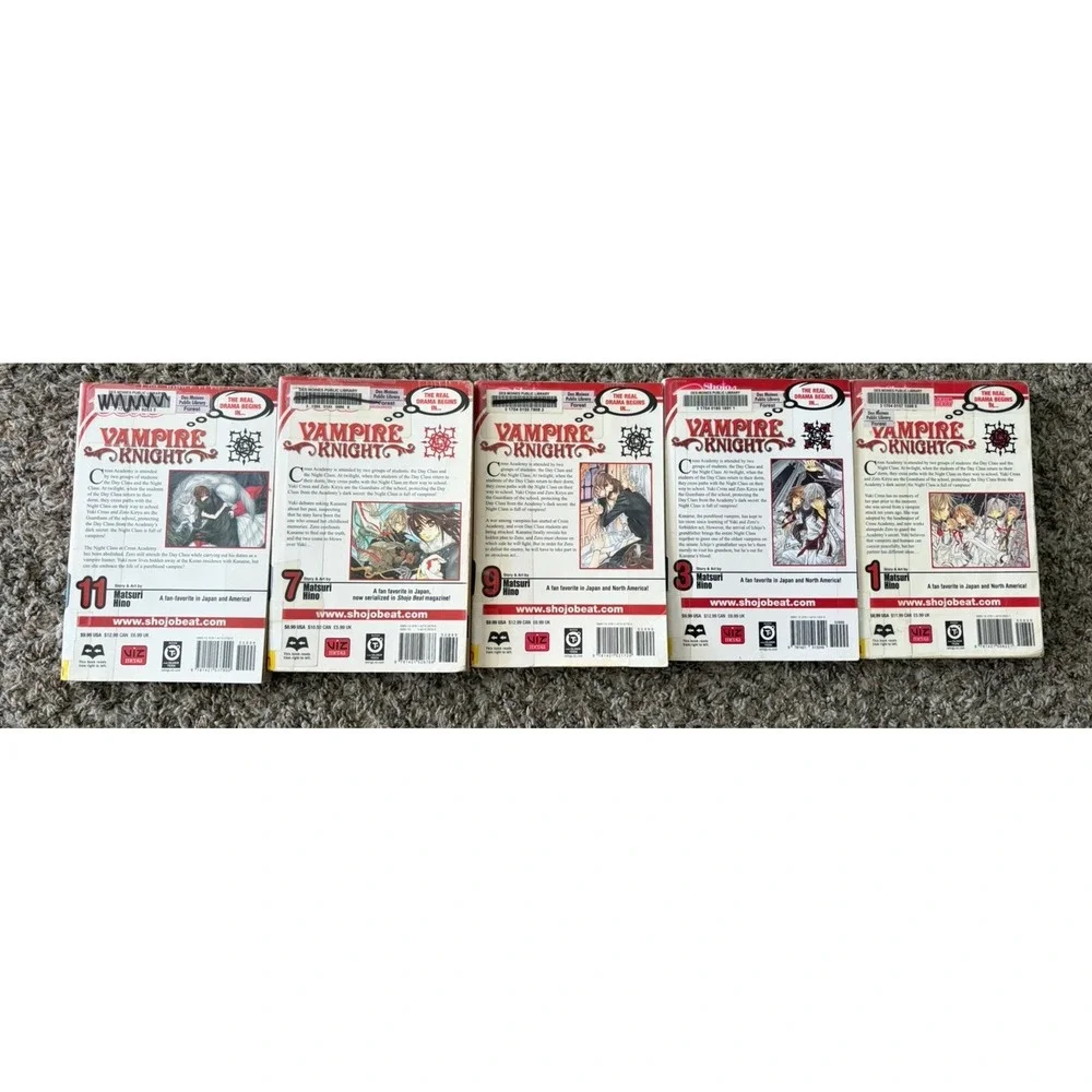 Vampire Knight Manga Lot - Volumes 11, 9, 7, 3, 1 Paperback Book By Matsuri Hino